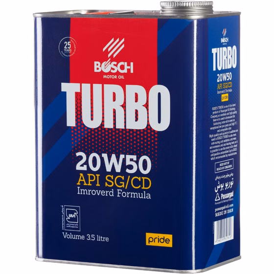 روغن موتور بوش توربو 20W50 لیتراژ 3.5 روغن موتور بوش مدل توربو SAE 20W-50 SG حجم 3.5لیتر - Image 1
